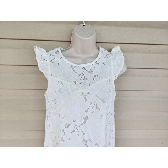 NEW Monteau White Floral Laced Mini Dress With Ruffle Sleeve Detail Small - Picture 3 of 7